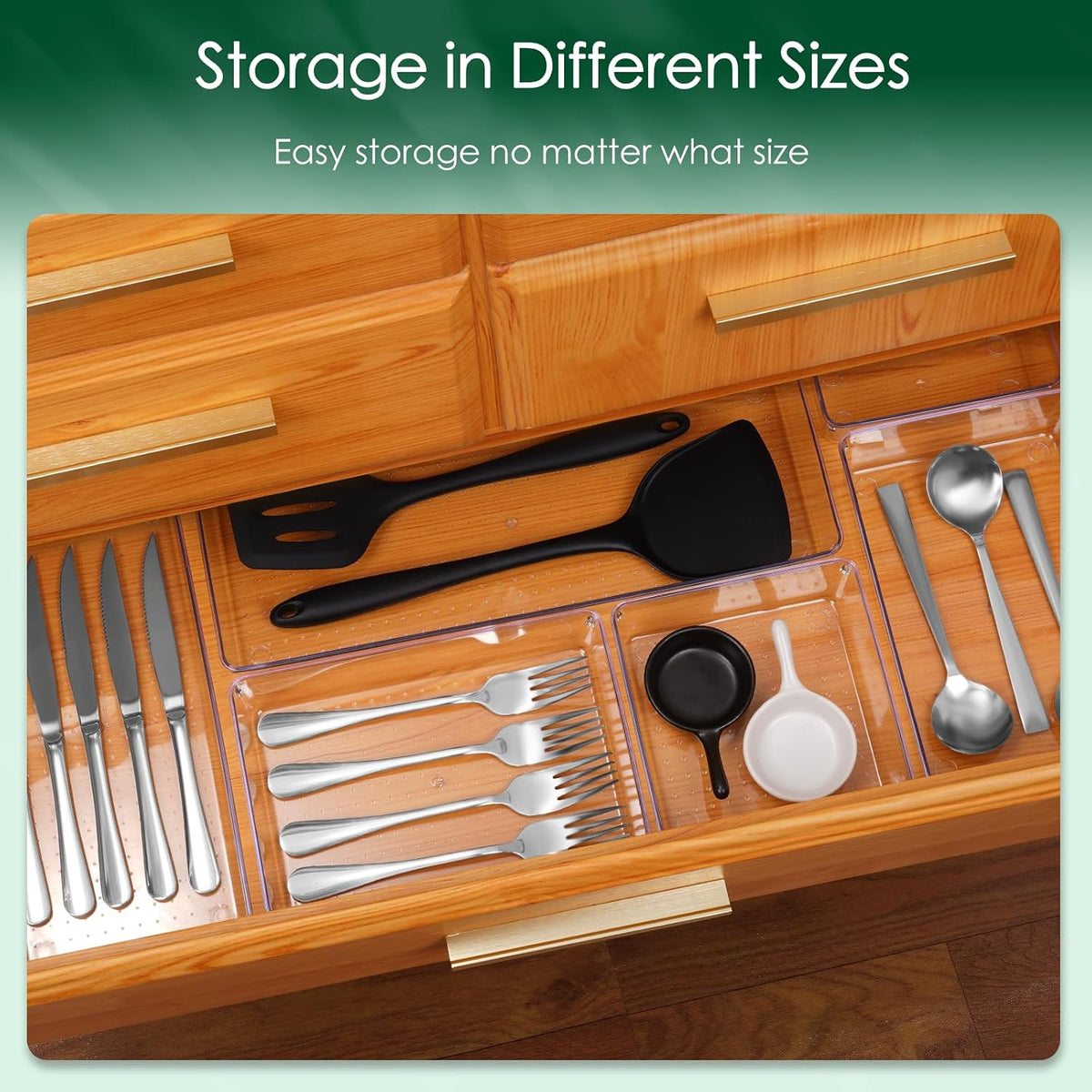 Criusia 6 Pcs Large Size Clear Drawer Organizer Set, Acrylic Non Slip Non Cracking Kitchen Drawer Storage Tray Divider, Multifunctional Storage for Cosmetics, Bathroom, Tools, Kitchen and Office