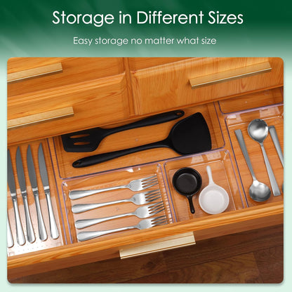 Criusia 6 Pcs Large Size Clear Drawer Organizer Set, Acrylic Non Slip Non Cracking Kitchen Drawer Storage Tray Divider, Multifunctional Storage for Cosmetics, Bathroom, Tools, Kitchen and Office