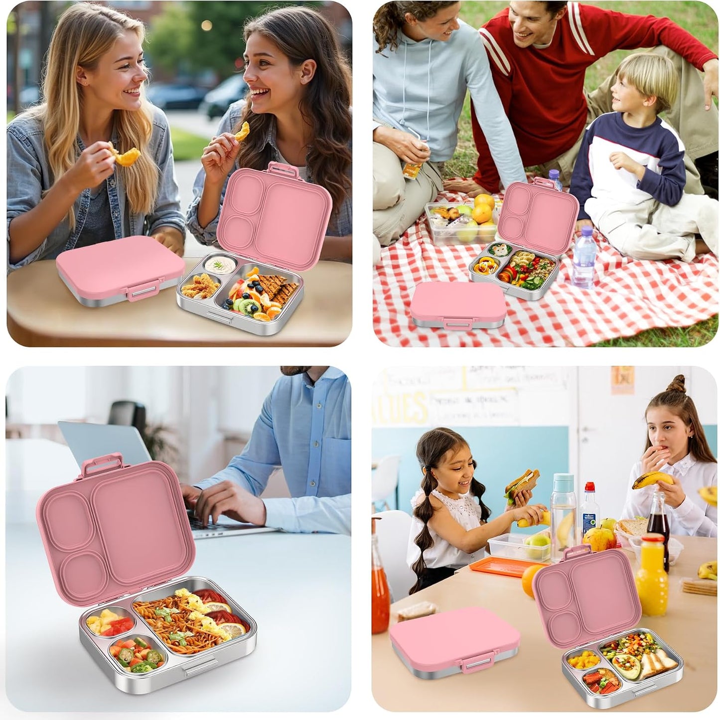 Pawtong Stainless Steel Bento Lunch Box for Kids | 3-Compartment Lunch Box Container Kids | 100% Leakproof, Eco-Friendly, Perfect Portion Control for Kids&Adult Healthy Meals (Purple)