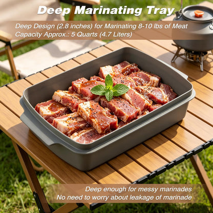 Sunmei Grill Prep and Serving Trays, 3-in-1 Stackable BBQ Food Tray, 5PCS BBQ Serving Set with Marinating Container, Serving Platter, Cutting Board and 2PCS Colored 12-Inch Grill Tongs (Green)
