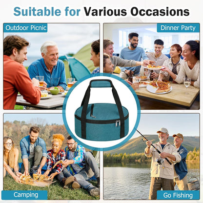 Round Insulated Casserole Carrier – 12" Portable Pie Carrier Bag for Hot or Cold Food, Leakproof Thermal Lunch Tote with Handle for Parties Picnic & Travel - Grey