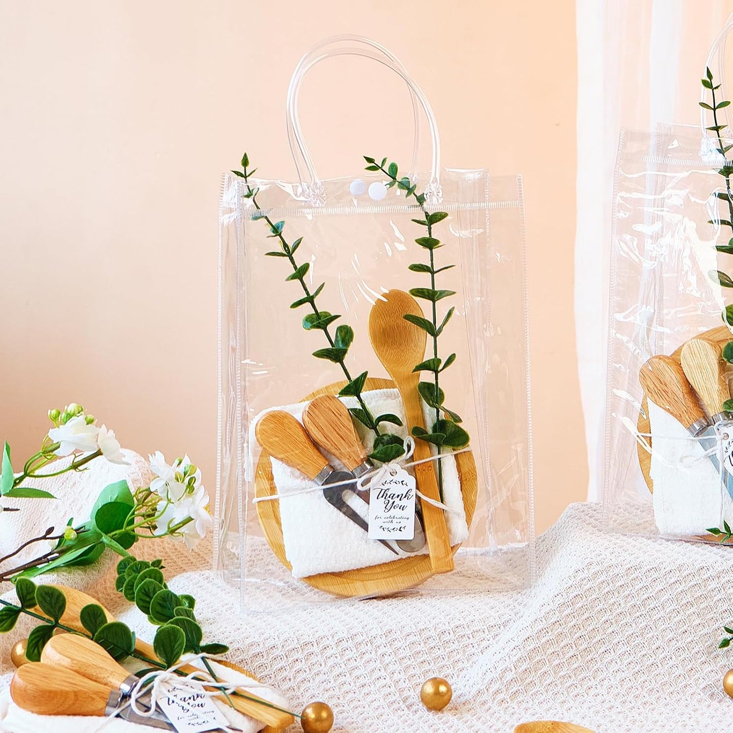 55Pcs Baby Shower Prizes for Game Winners 6 Sets Charcuterie Board with Spoons Butter Spreaders Forks Plaid Towel Thanks Card and Gift Bags for Bridal Shower Favors Party (Heart Shaped)