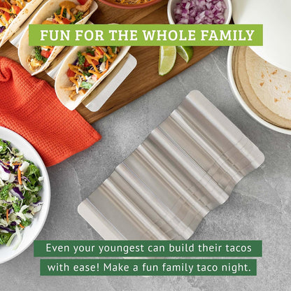 Stainless Steel Taco Holder, Taco Stands with Handles, Dishwasher and Grill Safe Taco Rack, Taco Serving Set, BPA-Free Metal Taco Shell Holders (Set of 6)