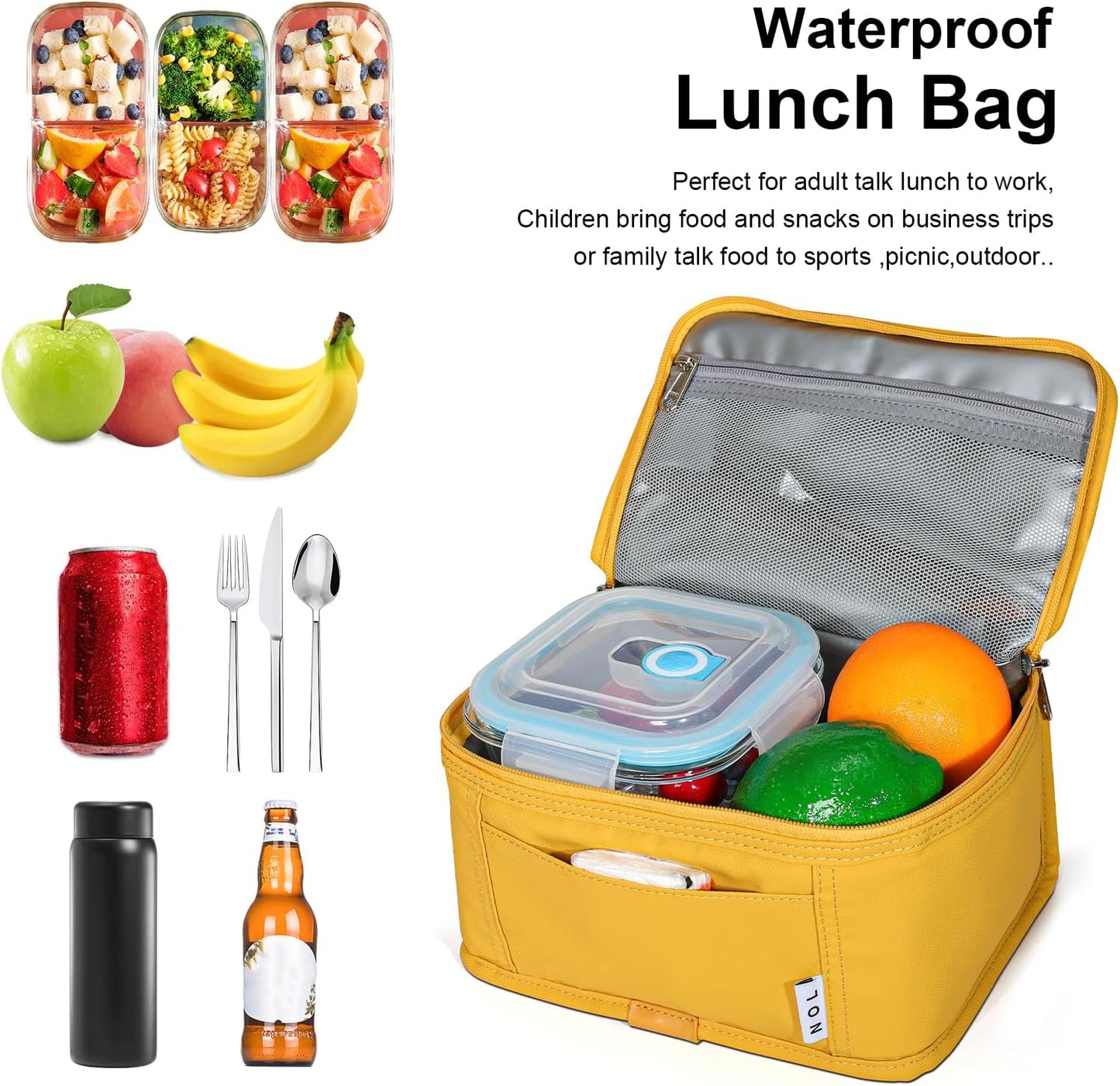 NOL Mini Insulated Lunch Bag for Women Men Kids | Small Leakproof Reusable Lunch Tote | Fits 6 Cans 330ml | Thermal Cooler for Work School Picnic Camping, Navy blue