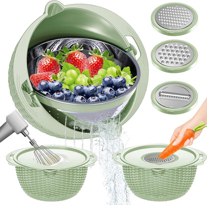 4-in-1 Colander with Bowl Set — Patented 360° Rotatable Strainer Bowl with 3 Graters, Snap-On Lid & Non-Slip Base, Funny Kitchen Present for Women, Aesthetic Pasta Fruit Vegetable Strainer (Beige)