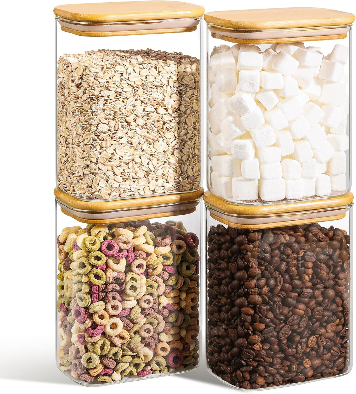 ComSaf Glass Storage Containers With Lids 6-Pack (0.7qt/1.2qt/1.6qt), Glass Pantry Storage Containers, Rectangular Glass Jars With Lid, Glass Canisters For Kitchen Flour Cereal Sugar Tea Coffee Bean