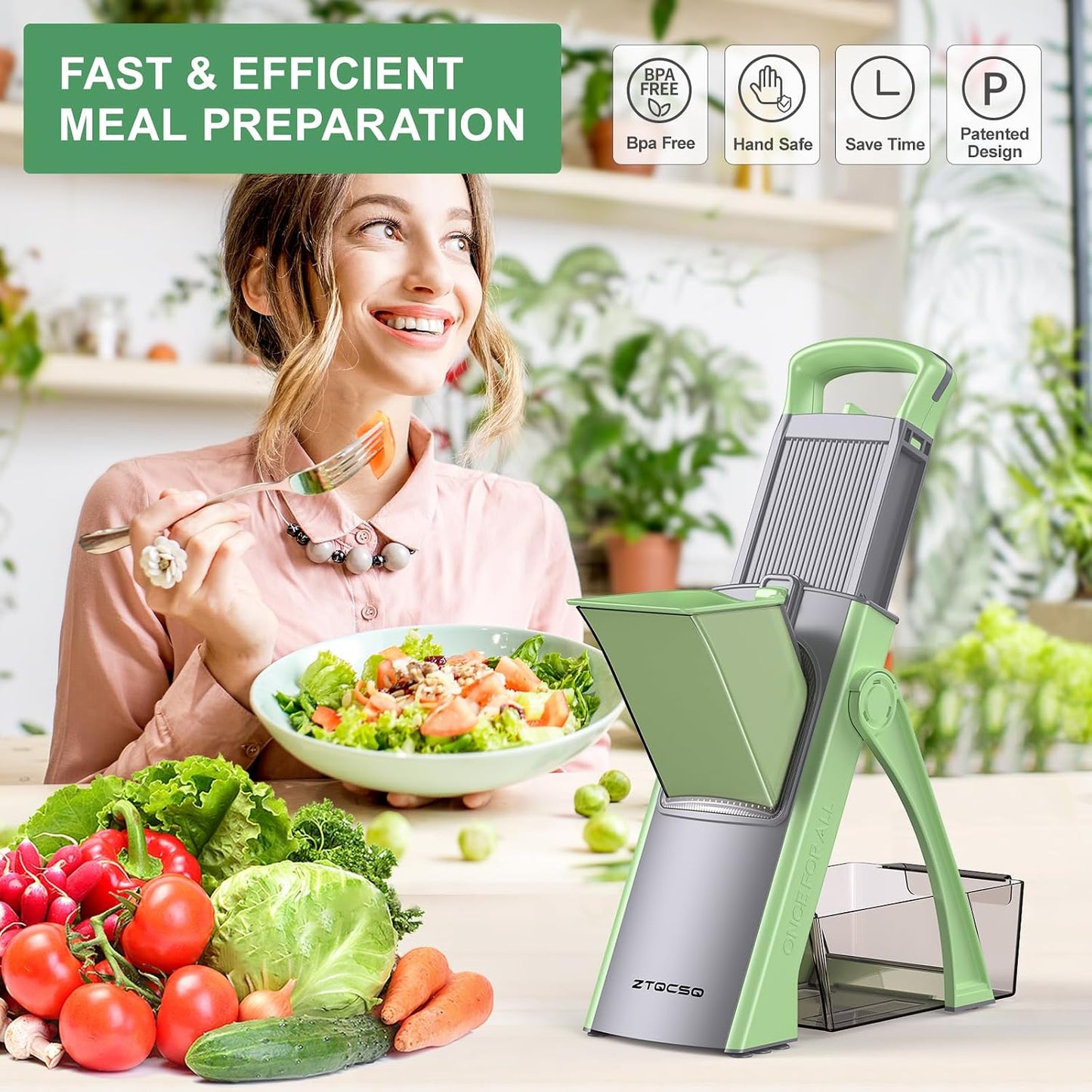 [All in 1] Upgraded Version Safe Mandoline Slicer for Kitchen, Adjustable Thickness. Veggie Slicer, Rapid Prep Mandoline, Detachable Blade, Cleaning Brush/Paring Knife (Black Knight)
