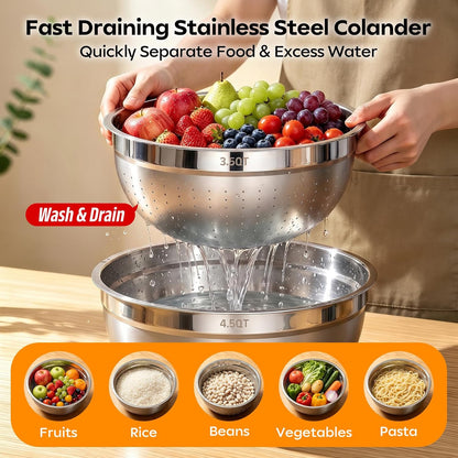 HOMETALL Stainless Steel Mixing Bowls with Lids Set & Colander(6PCS)