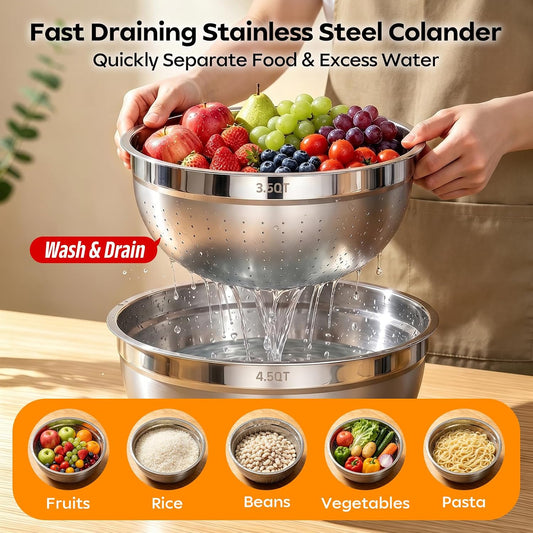HOMETALL Stainless Steel Mixing Bowls with Lids Set & Colander(6PCS)