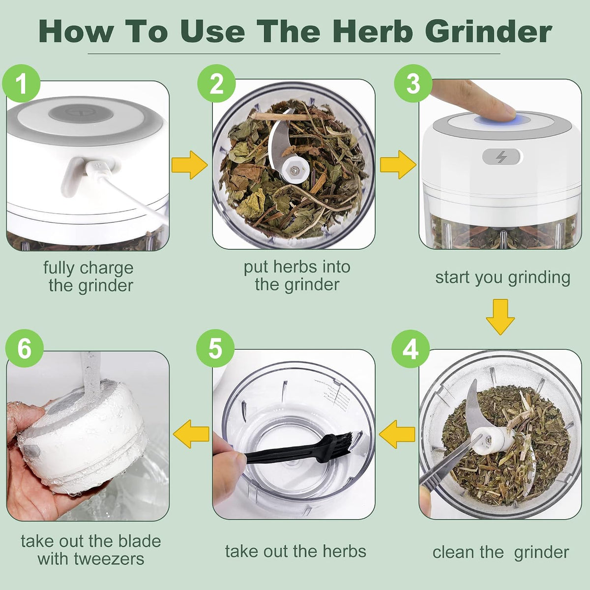 Electric-Herb-Grinder-Large-3.4oz-USB Rechargeable Fresh Herbs and Spices
