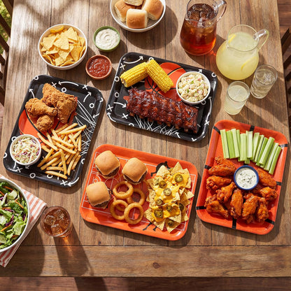 4 Pieces Basketball Serving Trays - Sports Melamine Platters Reusable Rectangle Party Trays for Basketball Sports Theme Party Food Dessert Serving Supplies, 13 x 9.7 inch