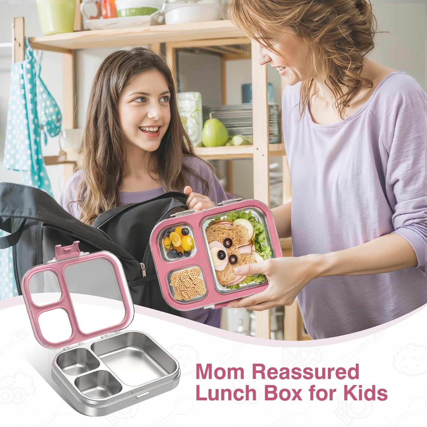 HOMEKOL Stainless Steel Bento Lunch Box, 3-Compartment Leak-Proof Lunch Container for Kids & Adults, BPA/BPS-Free 304 Metal Food Box, Dishwasher Safe, Clear Tritan Lid, Green (Not Insulated)
