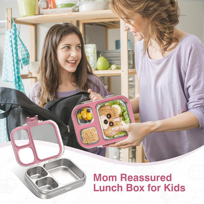 HOMEKOL Stainless Steel Bento Lunch Box, 3-Compartment Leak-Proof Lunch Container for Kids & Adults, BPA/BPS-Free 304 Metal Food Box, Dishwasher Safe, Clear Tritan Lid, Green (Not Insulated)