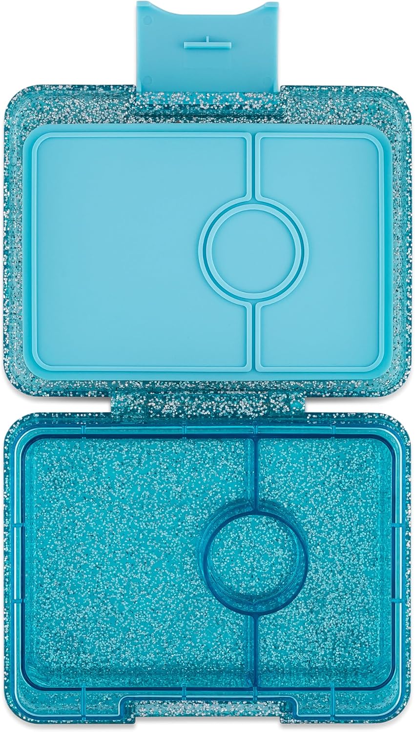 Yumbox Snack Box, 3 Compartments, Leakproof, Glitter Blue | Built-In Dip Well | Removable Compartment Tray | Easy-Open Single Latch | Lightweight & Compact | Perfect for Snacks & Sides