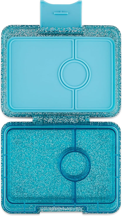 Yumbox Snack Box, 3 Compartments, Leakproof, Glitter Blue | Built-In Dip Well | Removable Compartment Tray | Easy-Open Single Latch | Lightweight & Compact | Perfect for Snacks & Sides
