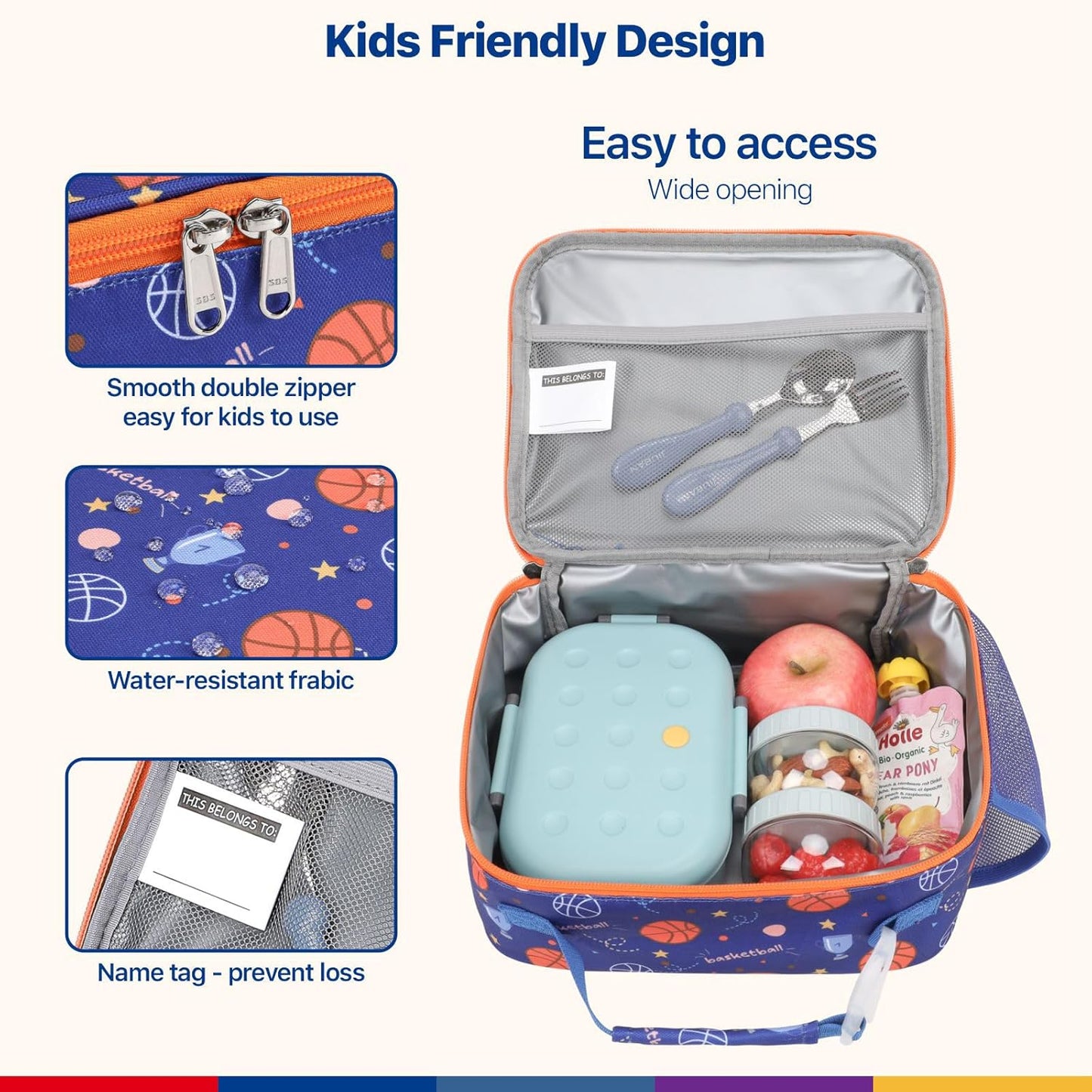 Bagseri Kids Lunch Bag Boys - Thermal Insulated Lunch Box Tote with Water Bottle Holder, Reusable Leak-Proof Kids Lunch Box for Daycare & School, Black Dinosaur (Containers Not Included)