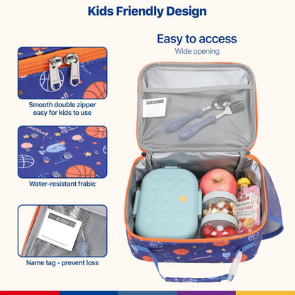 Bagseri Kids Lunch Bag Boys - Thermal Insulated Lunch Box Tote with Water Bottle Holder, Reusable Leak-Proof Kids Lunch Box for Daycare & School, Black Dinosaur (Containers Not Included)