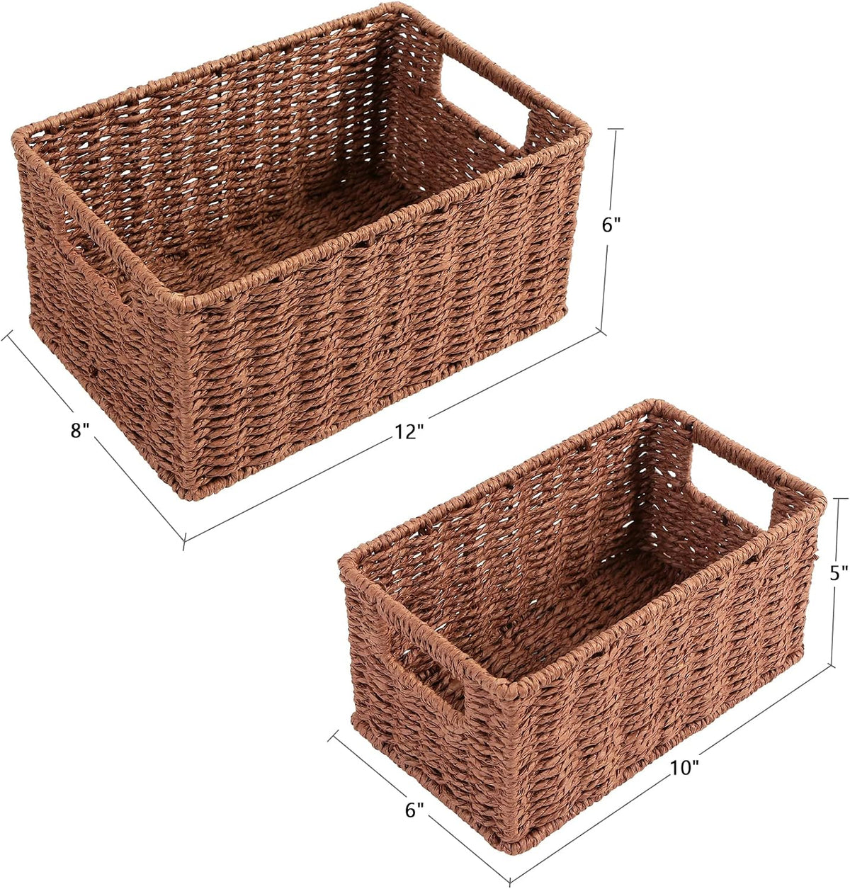 HOONEX Water Hyacinth Storage Baskets, Wicker Baskets for Storage, Hand Woven Baskets with Carry Handles, Set of 2, Natural