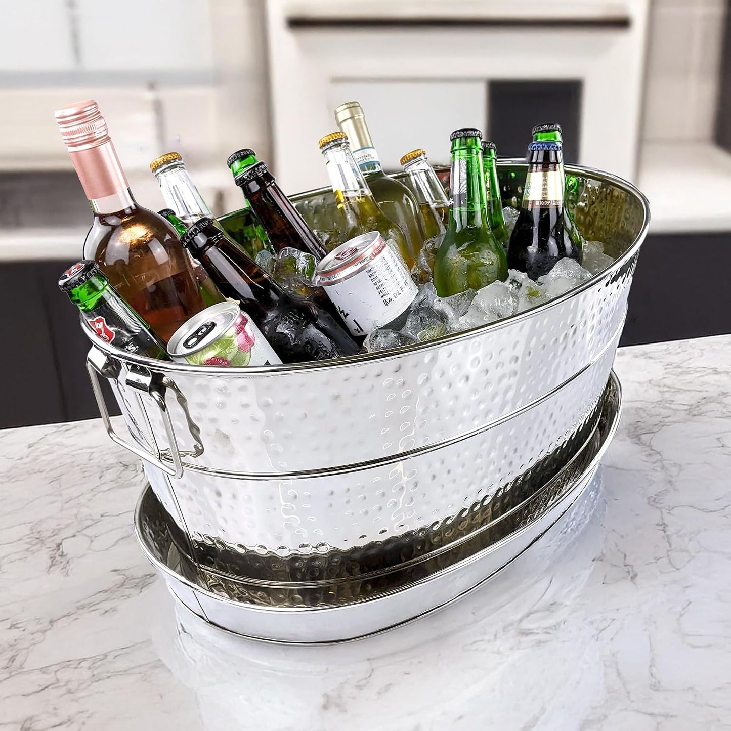BREKX Aspen Heavy-Duty Oval Stainless Steel Drink Cooler for Parties - Metal Large Ice Bucket for Drinks, 25-Quart (30-Bottle) Large Cooler Ice Container for Parties