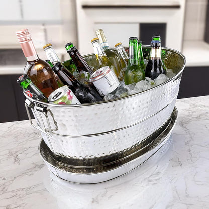 BREKX Aspen Heavy-Duty Oval Stainless Steel Drink Cooler for Parties - Metal Large Ice Bucket for Drinks, 25-Quart (30-Bottle) Large Cooler Ice Container for Parties