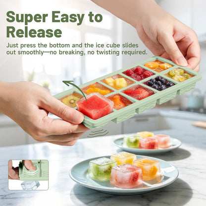 Silicone Freezer Trays with Lid for Soup, 1-Cup & 2-Cup Large Ice Cube Molds Food Storage Containers for Meal Prep, Freeze 500mL/250mL/125mL Portions – 2 Pack