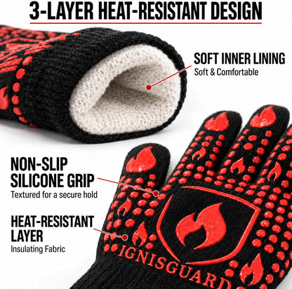 BBQ & Grill Gloves, Oven Gloves Heat Resistant, 1 Pair, Red (L)