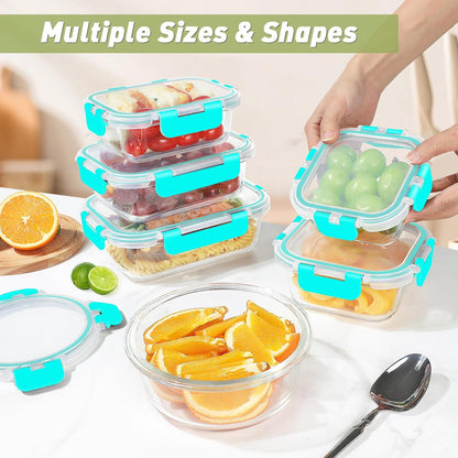 BAYZZ 24 Piece Glass Food Storage Containers with Lids, Airtight Glass Meal Prep Containers for Kitchen, BPA-Free Lunch Box, Microwave and Freezer Safe