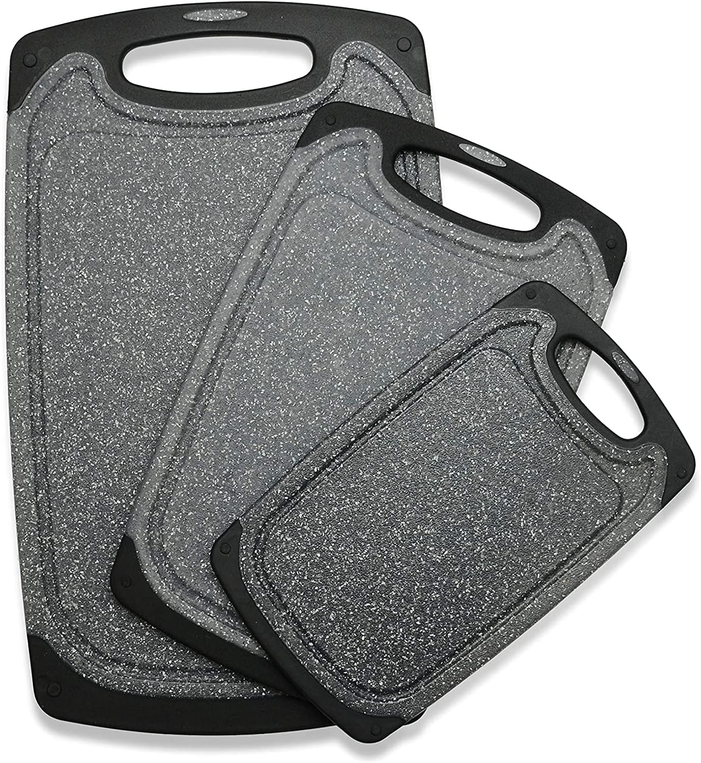 Viretang Plastic Cutting Boards Set of 3 Extra Large for Kitchen, Thick Chopping Board with Deep Juice Grooves, Non‑Slip Feet, Easy Grip Handle, BPA Free, Dishwasher Safe,Black