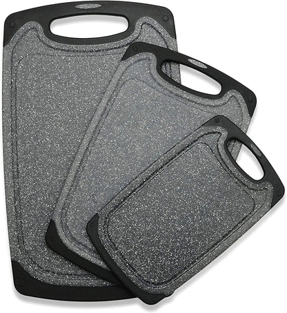 Viretang Plastic Cutting Boards Set of 3 Extra Large for Kitchen, Thick Chopping Board with Deep Juice Grooves, Non‑Slip Feet, Easy Grip Handle, BPA Free, Dishwasher Safe,Black