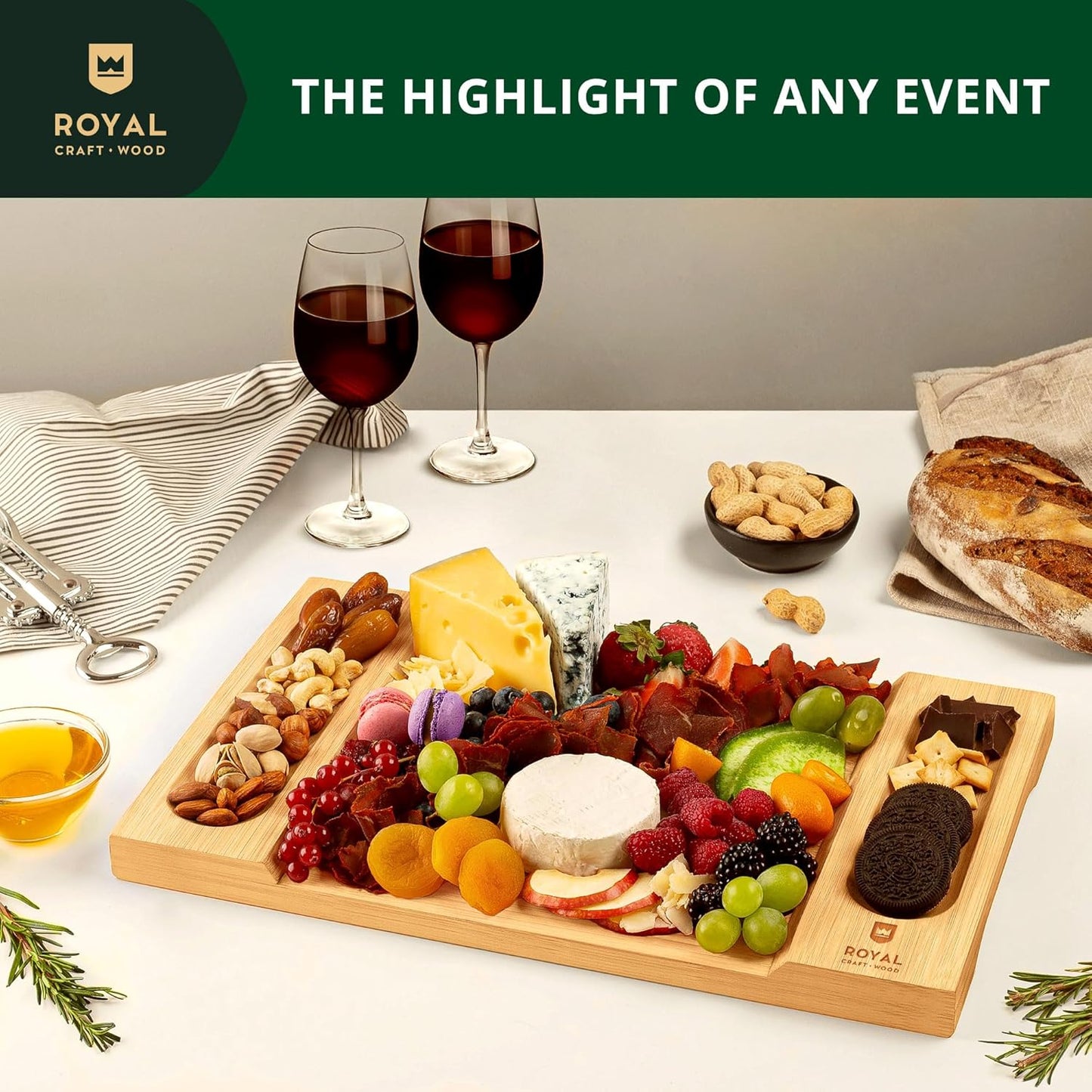 ROYAL CRAFT WOOD Premium Bamboo Charcuterie Board Set - Cheese Platter & Serving Tray & Serving Utensils - Perfect Housewarming Gift, Wedding, Bridal Shower Gift - Ideal for Entertaining and New Home