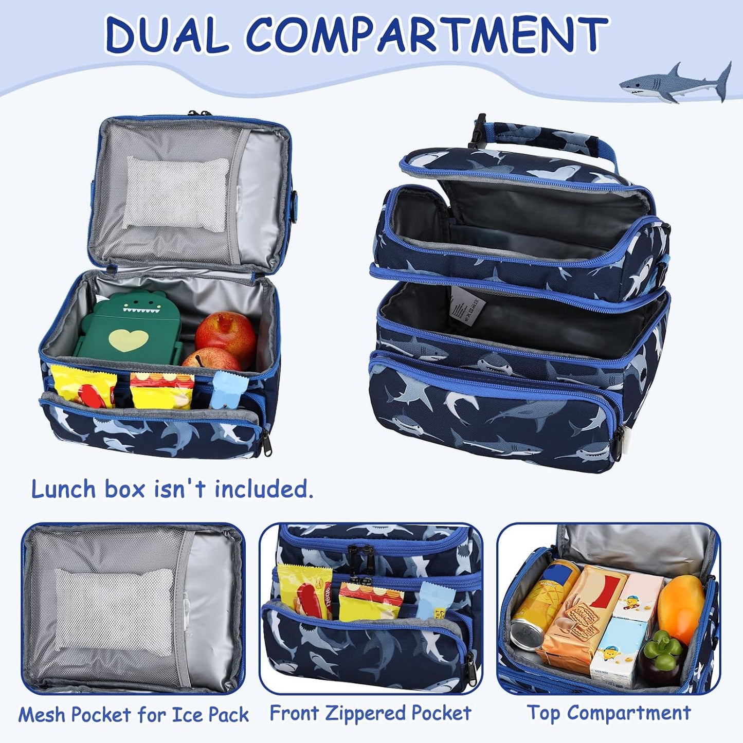Kasqo Lunch Bag Kids, Dual Compartment Insulated Cooler Bag 7.5L Girls Boys Toddler Lunch Box Containers for Daycare School Kindergarten Travel Ombre Butterfly