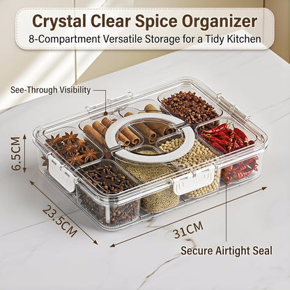 8 Compartments Divided Snackle Box Container with Lid & Handle,Portable Clear Serving Tray Platter for Fruit,Candy,Veggies,Snacks for Picnic,Travel,Beach,Entertaining