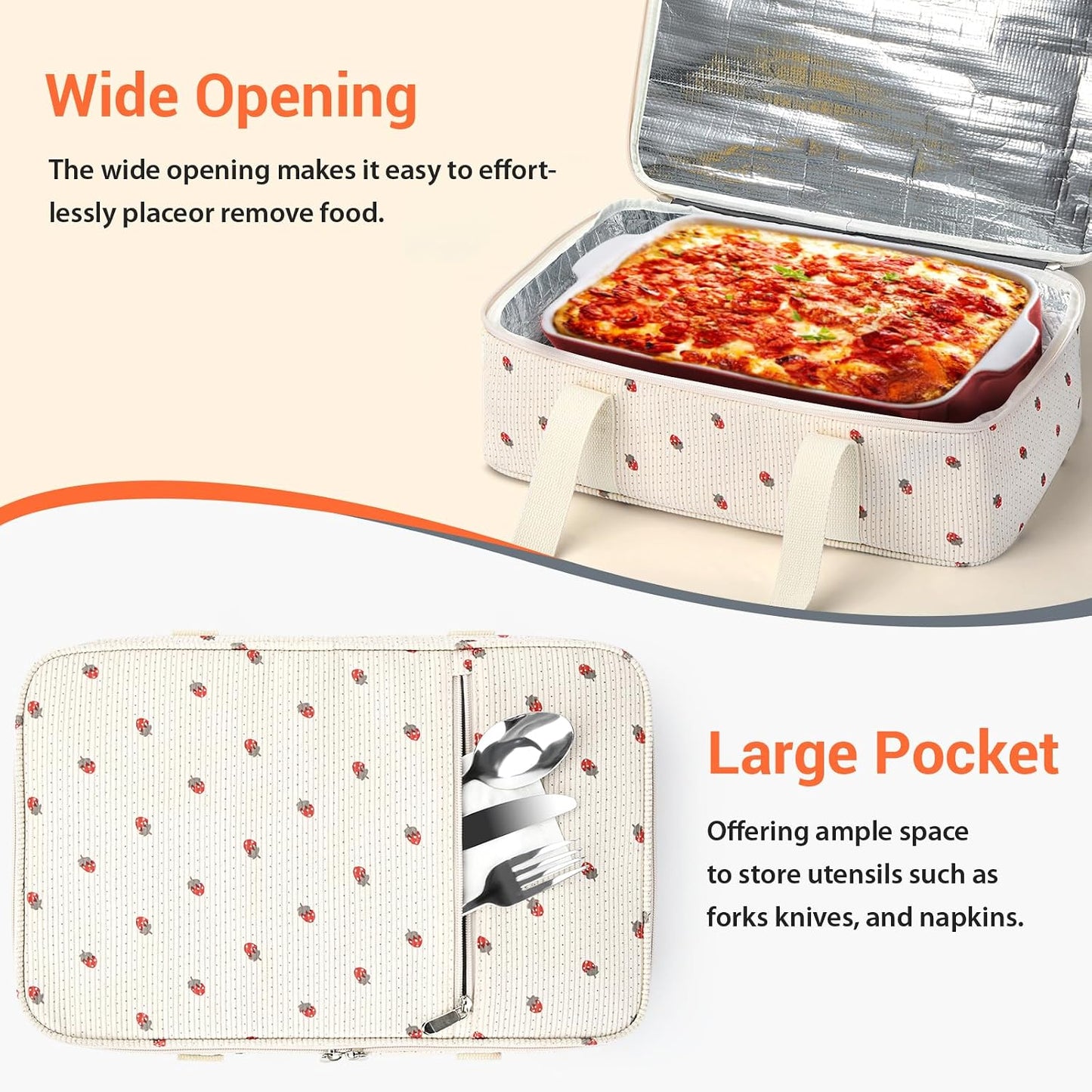 Insulated Casserole Carrier for Hot or Cold Food,Pie Carrier Bag Lunch Tote for Potluck Parties/Picnic/Cookouts, Fits 9"x13" Baking Dish,Grey