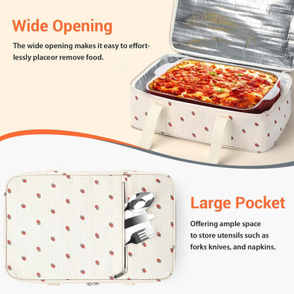 Insulated Casserole Carrier for Hot or Cold Food,Pie Carrier Bag Lunch Tote for Potluck Parties/Picnic/Cookouts, Fits 9"x13" Baking Dish,Grey