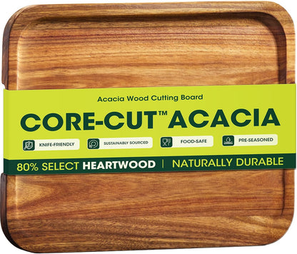 Starkbear Acacia Wood Cutting Board Set of 3 with Stand, Core-Cut Non Slip Wooden Chopping Block, Sloped Juice Groove Reversible Charcuterie Serving Tray for Modern Kitchen Gift
