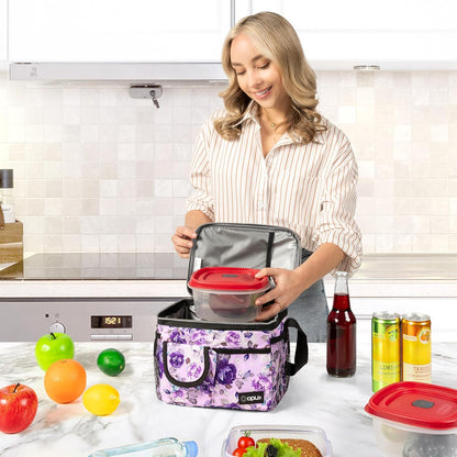 opux Insulated Lunch Bag for Men Women, Leakproof Black Lunch Box for Work, Portable Soft Lunch Cooler Bag with Shoulder Strap, Adult Lunchbox Lunch Pail for Kid Boy Girl School, 14 Can/8L