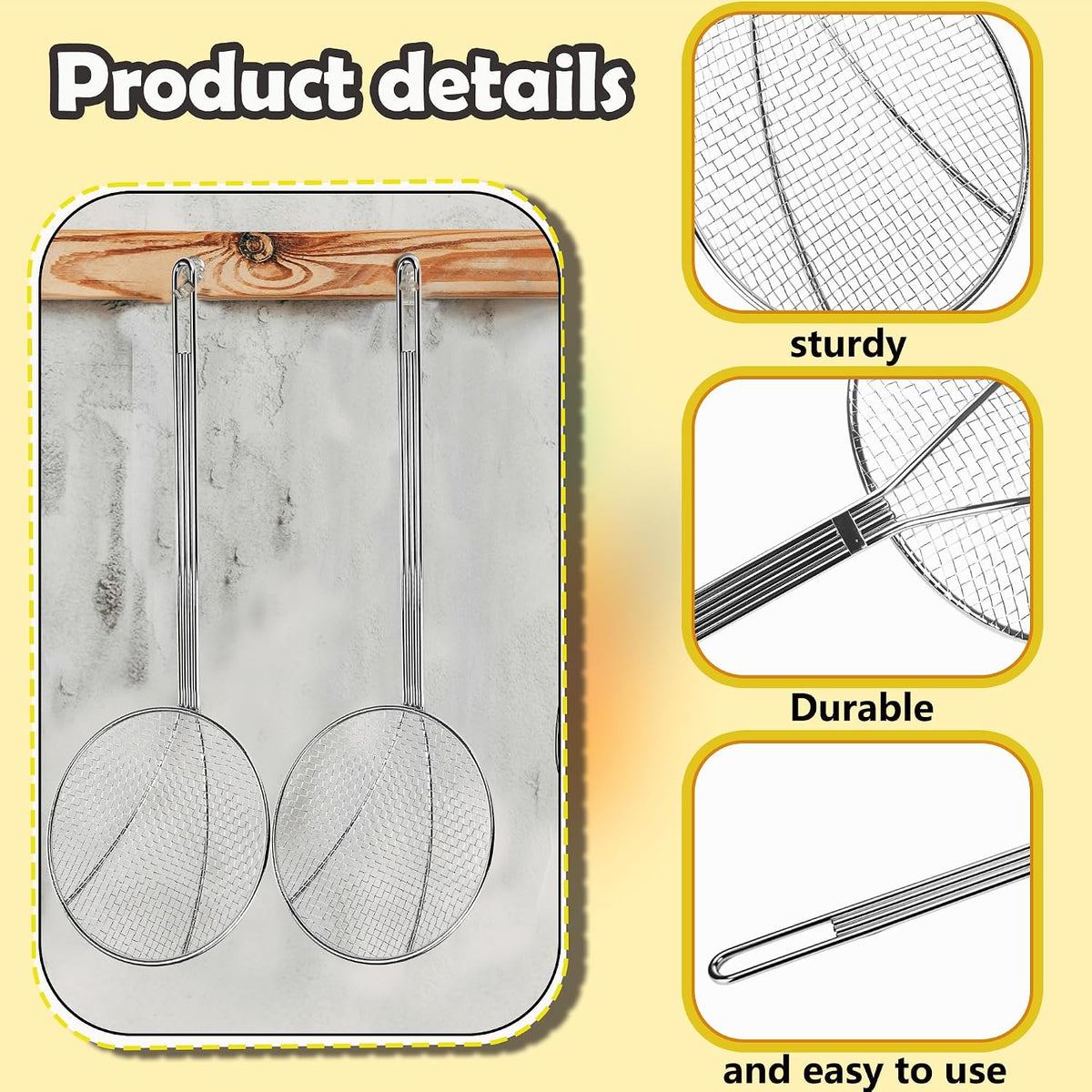 4 Pcs 18 Inch Wire Skimmer Large Carbon Steel Spider Strainer with Long Handle Round Spider Skimmer Spoon for Kitchen Frying Noodles Pasta Dumplings Hot Pot Oil Skimming