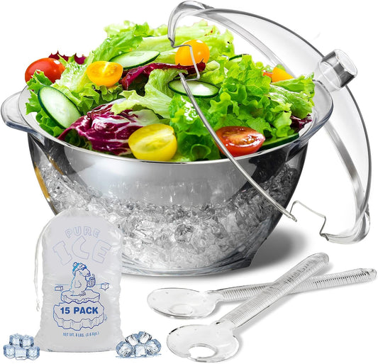 LIMOEASY Chilled Veggie Tray, 15 Inch Clear Party Platter with 4 Compartments, Ice Serving Bowl with Lid, Cold Food Buffet Server for Fruit, Vegetable, Appetizer, Shrimp