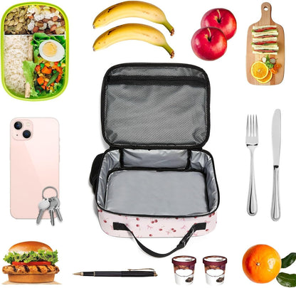 Large Lunch Box for Girls Insulated Lunch Bag with Water Bottle Holder Front Zipper Pocket Leakproof Waterproof Reusable Lunch Tote Bag for Work Picnic Camping Back to School (pink floral)