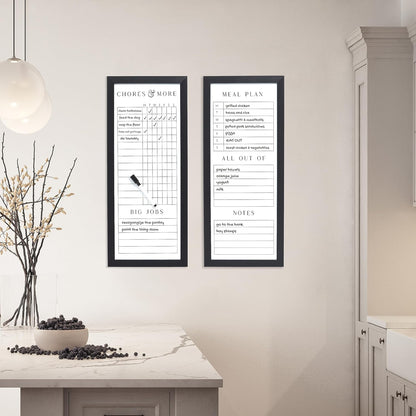 Sheffield Home Set of Two Family Planner Dry Erase Boards Featuring, Chore Chart, Shopping List, Weekly Meal Planner and Notes, 9x21 Inch, Natural