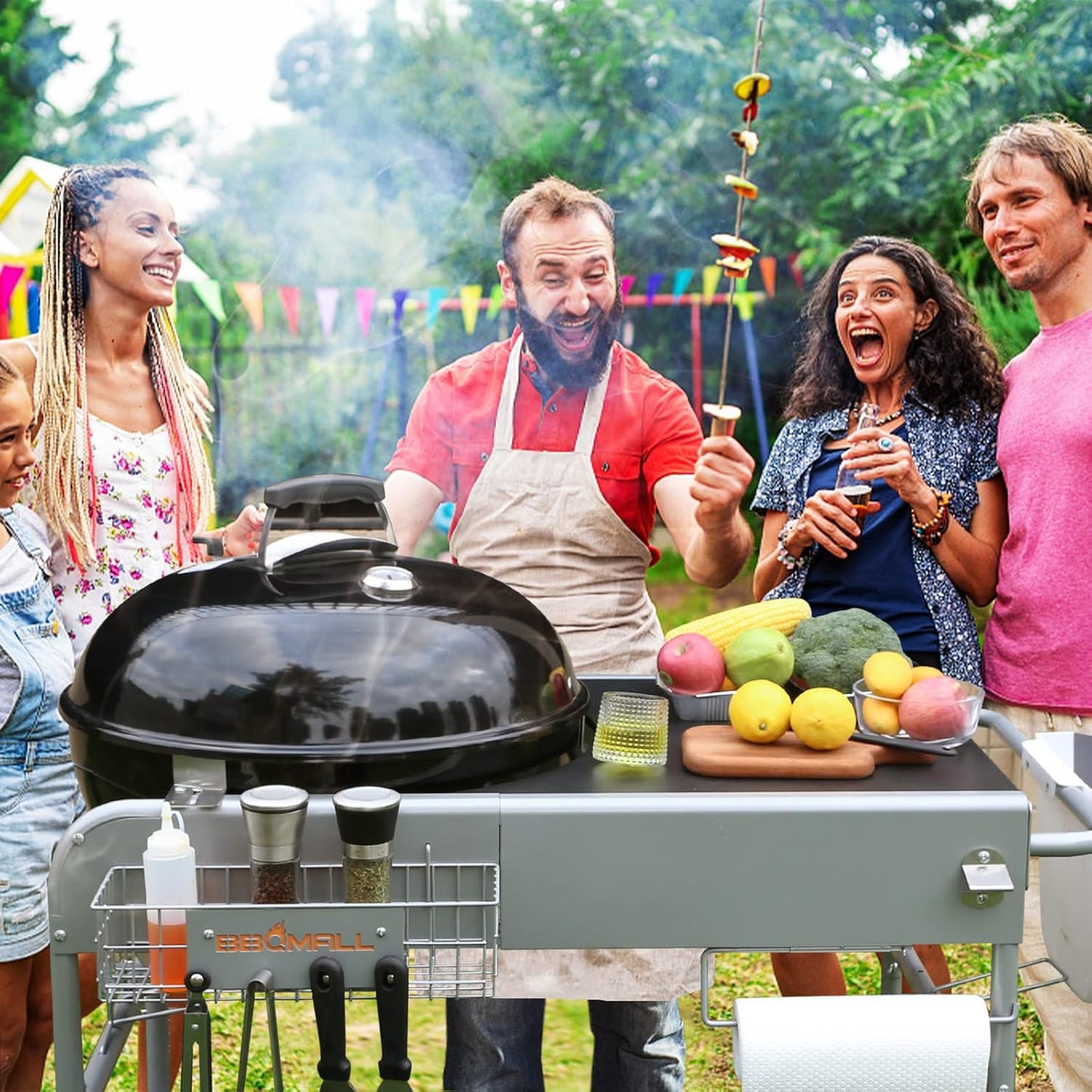 Grill Table for Weber 22" &18" Original Kettle, for Weber Grill Table, Stand Cart for JumboJoe Master-Touch Charcoal Outdoor Prep Performer Charcoal Accessories for Outside