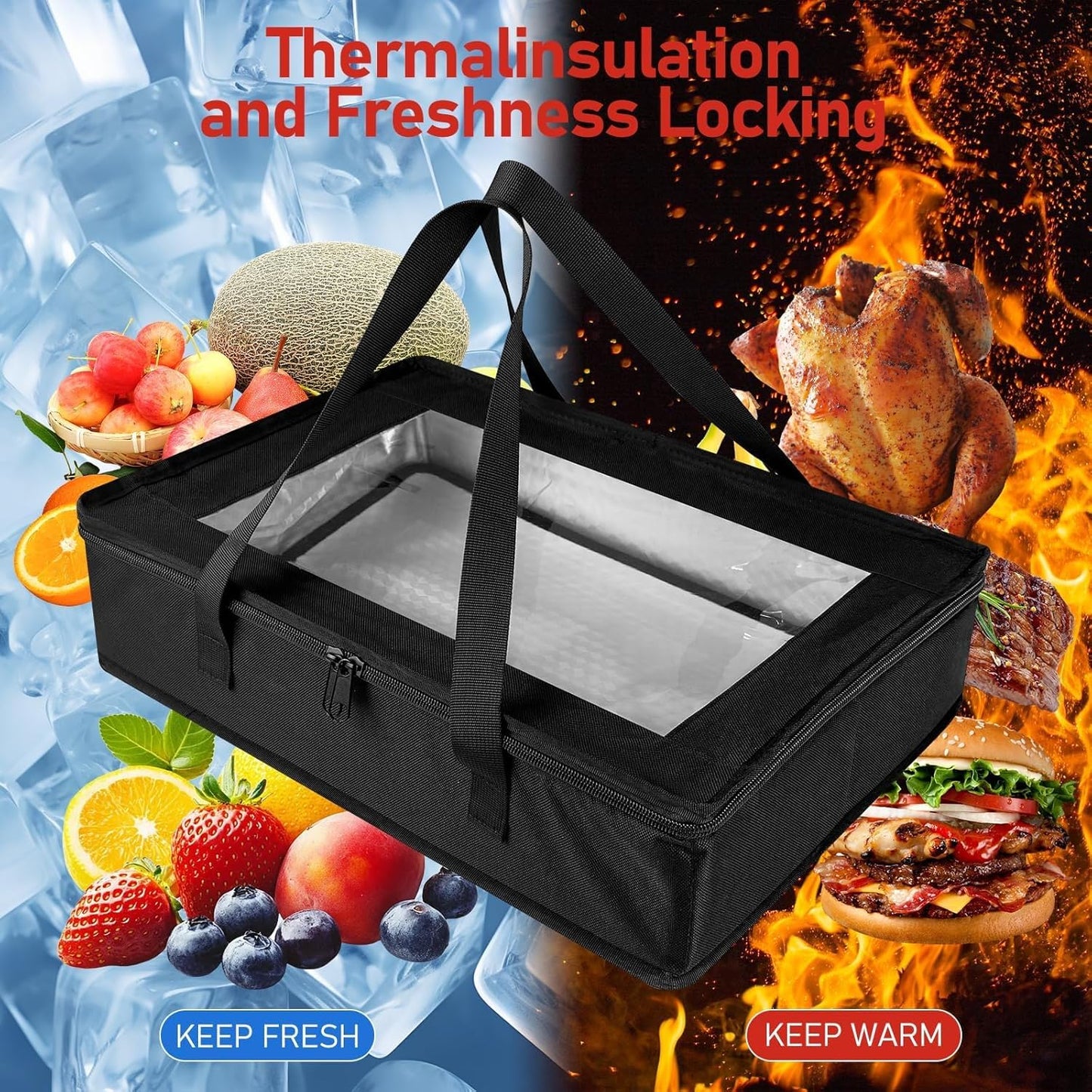 BANGIE BBQ Meat Resting Blanket & 9x13 Foil Pan Carrier - Leakproof Insulated Casserole Transport Bag with Visual Window, Rigid Hard Bottom - Birthday Father's Day Grilling Gifts for Men, Dad,Green