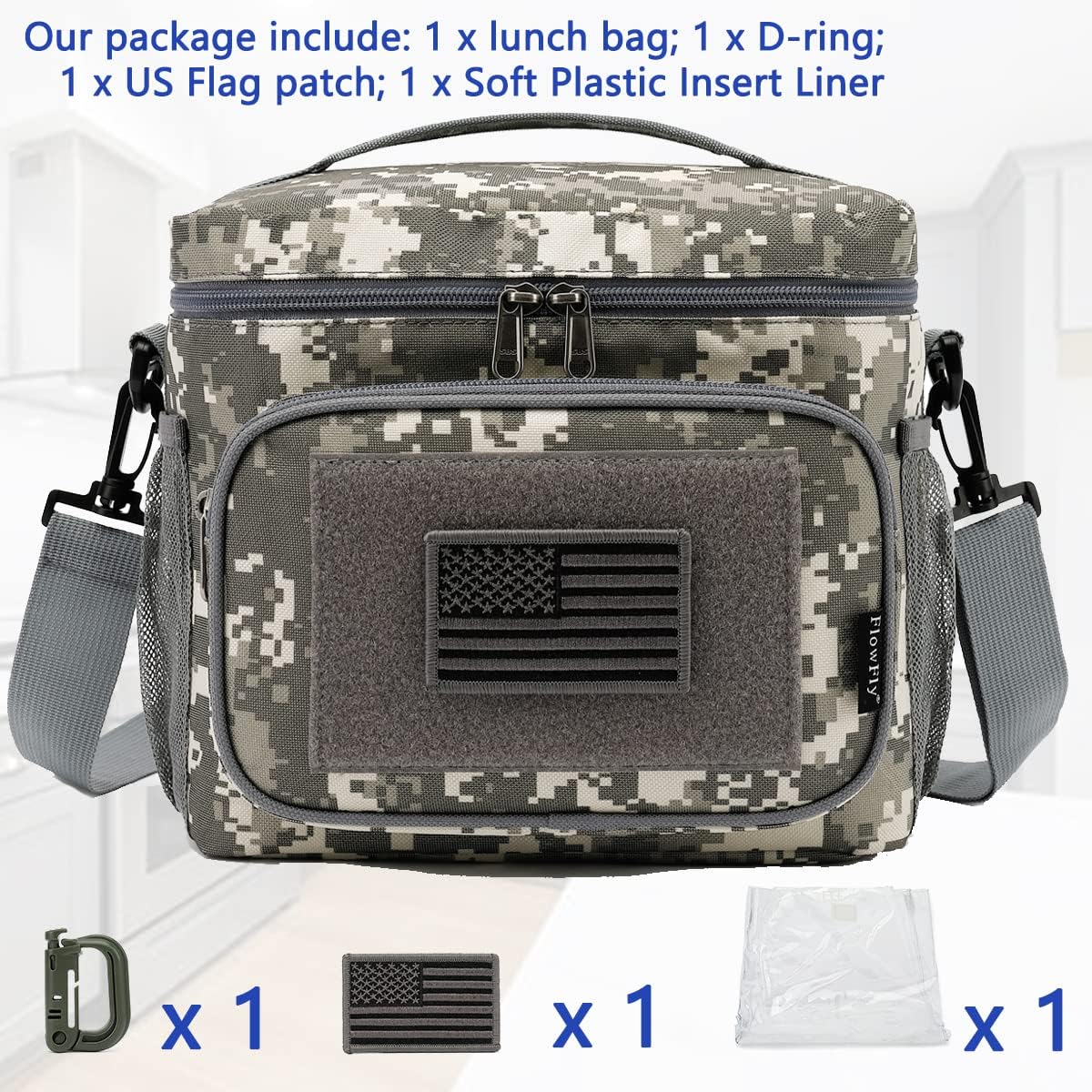 FlowFly Lunch Bag, Insulated Cooler, Thermal Lunch Box Tote with MOLLE/PALS Webbing, Adjustable Padded Shoulder Strap, for Tactical Men Women Adults and Boys Girls Kids (Cyan, Medium)