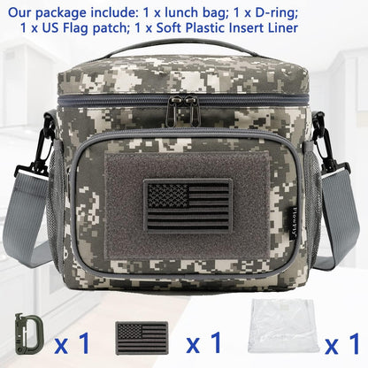 FlowFly Lunch Bag, Insulated Cooler, Thermal Lunch Box Tote with MOLLE/PALS Webbing, Adjustable Padded Shoulder Strap, for Tactical Men Women Adults and Boys Girls Kids (Cyan, Medium)