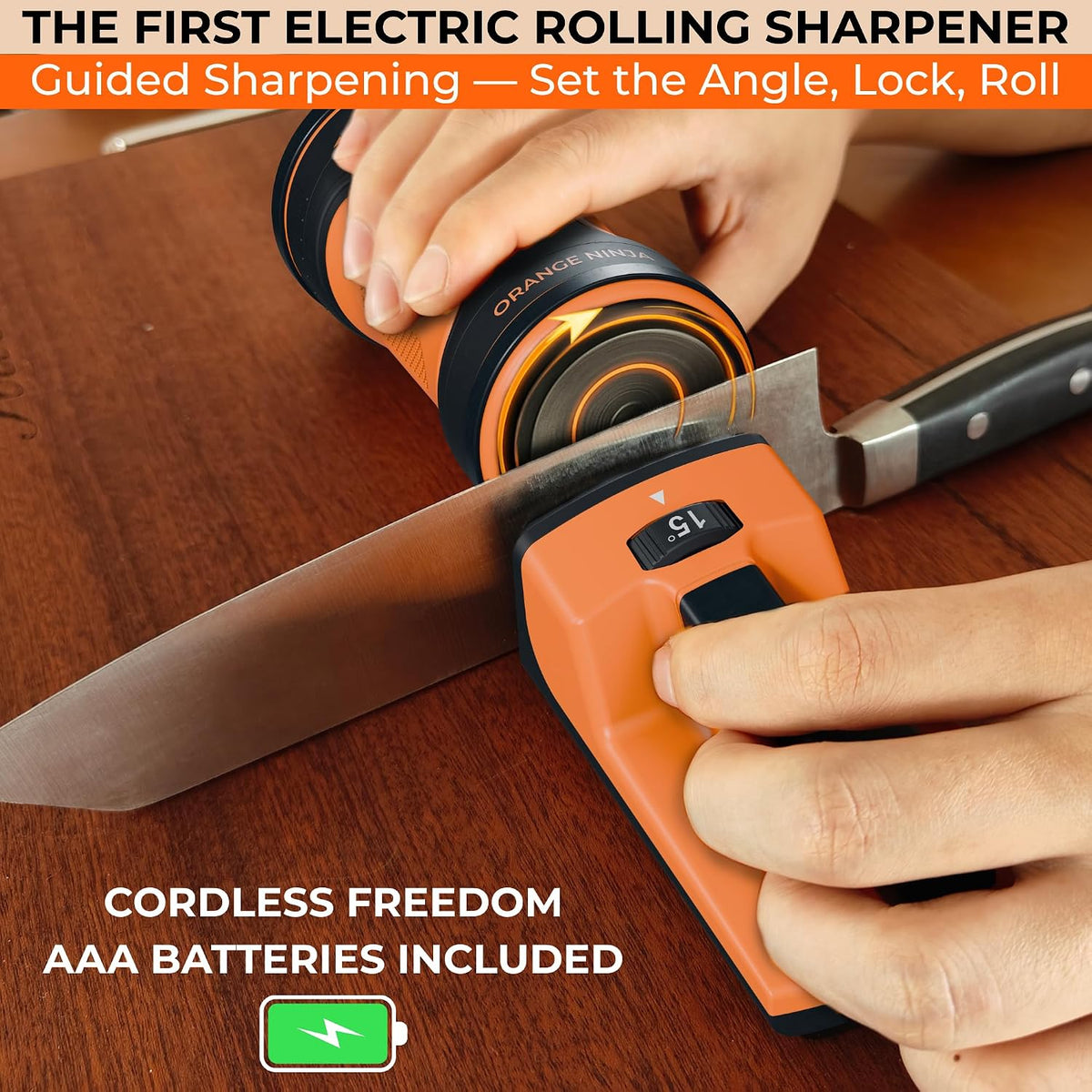 Orange Ninja Electric Rolling Knife Sharpener for Kitchen & Chef Knives