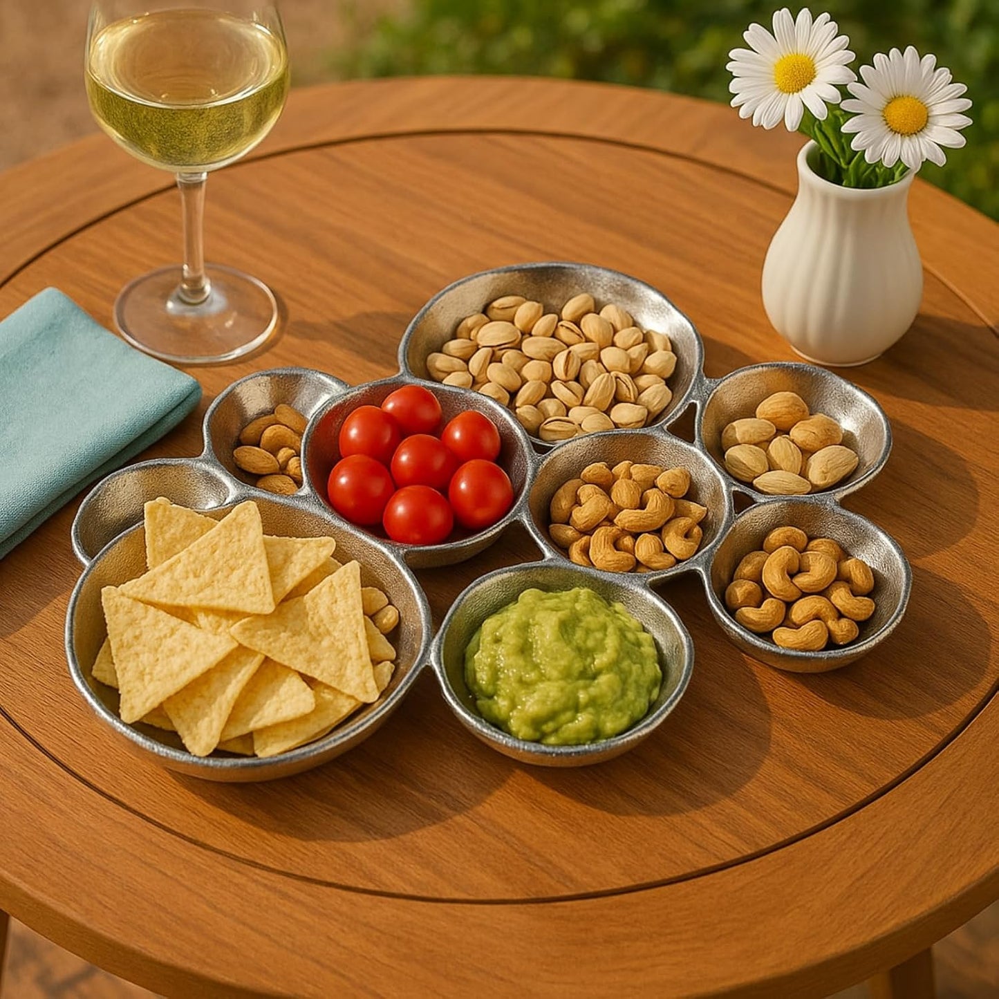 9 Cluster Decorative Bowls Bright Gold Brass Snack Tray Bowl Chip & Dip Serving Piece Strong Brass Centerpiece Beautiful Room Accent & Entertaining Parties Home Decor Wedding Gifts 22 Inch Decorative