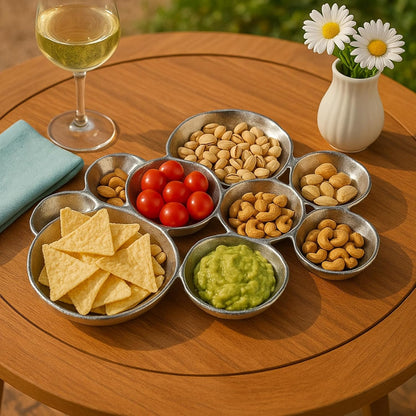 9 Cluster Decorative Bowls Bright Gold Brass Snack Tray Bowl Chip & Dip Serving Piece Strong Brass Centerpiece Beautiful Room Accent & Entertaining Parties Home Decor Wedding Gifts 22 Inch Decorative