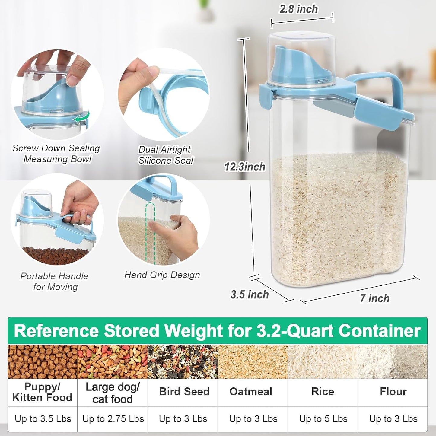 TBMax 2 Pack Airtight Rice Container 5 Lbs +10 Lbs, Cereal Container Oatmeal Storage with Easy-pouring Spout & Handy Cup for Flour Grain Beans, Pet Dog Cat Bird Food Storage Dispenser -Pink