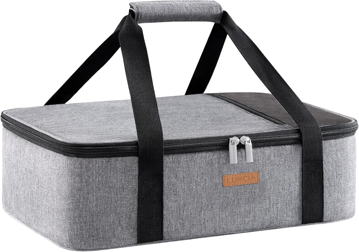 LUNCIA Insulated Single Decker Casserole Carrier, Lasagna Lugger Tote Keeps Food Hot or Cold, Thermal Lunch Bag for Potluck Parties, Picnic and Cookouts, Fits 9" x 13" Baking Dish, Black