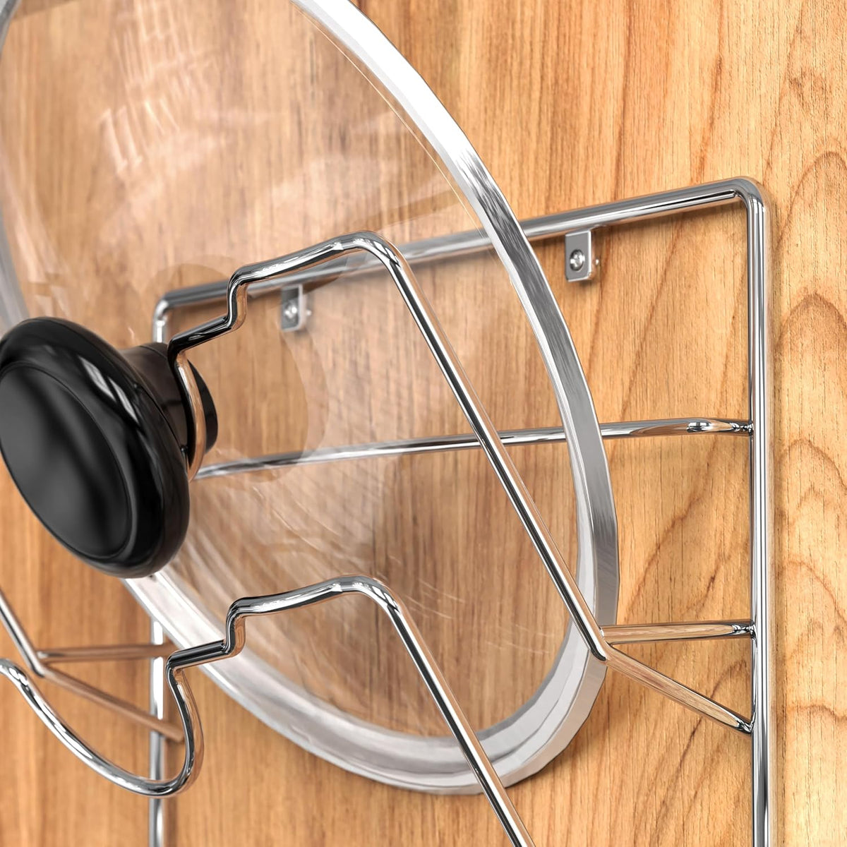 Simple Houseware Wall Door Mounted Pot Lid Rack Organizer, Chrome Finish
